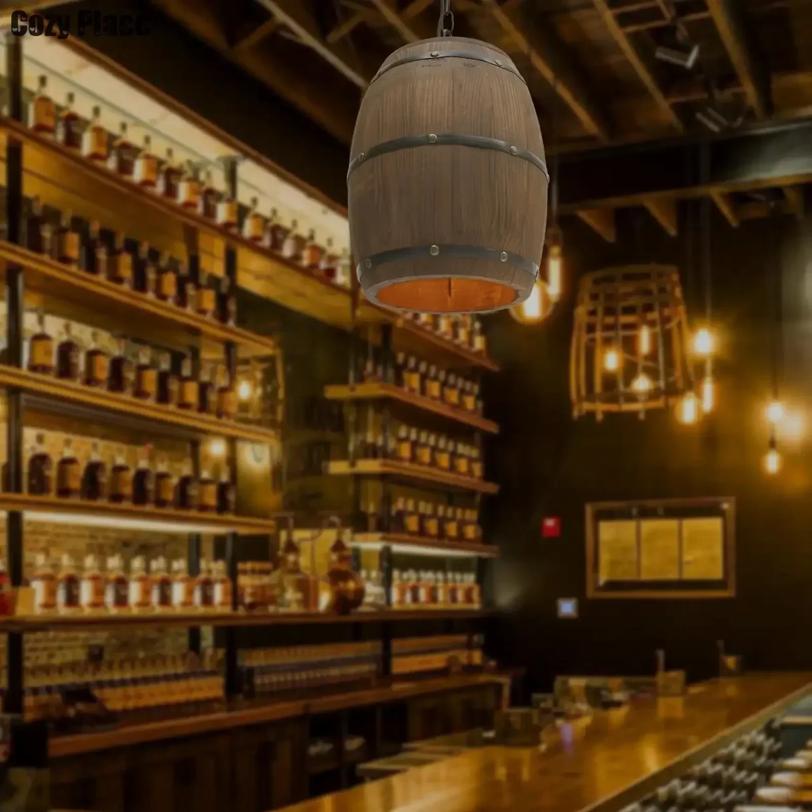 Home Bar Cafe - Lampu Rustic Vintage Chandelier Kayu Lampu